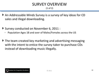 SURVEY OVERVIEW
                                   (1 of 2)

 An Addressable Minds Survey is a survey of key ideas for CD...