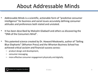 About Addressable Minds
•   Addressable Minds is a scientific, actionable form of “predictive consumer
    intelligence” f...