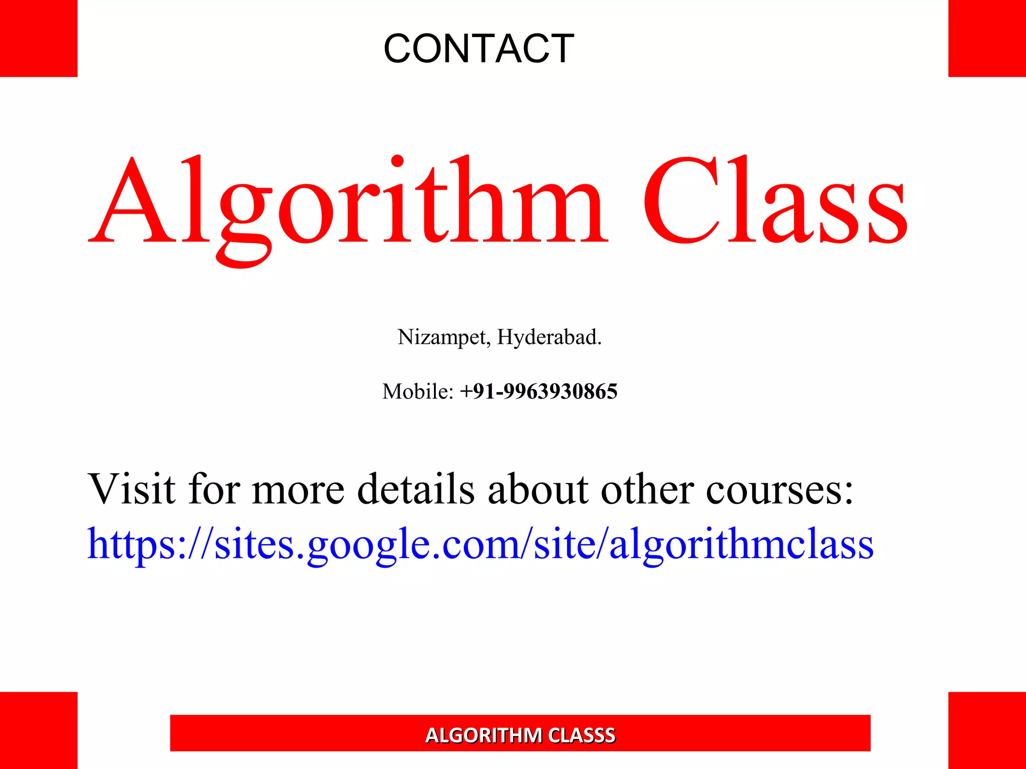 Algorithm Class is a Training Institute on C, C++, CPP, DS, JAVA, data ...