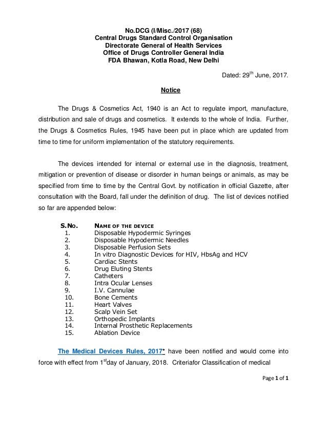 Notice Of Medical Device Letter