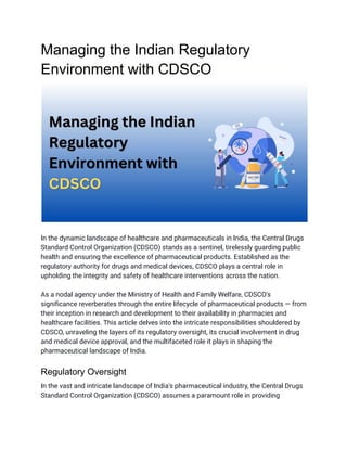 Managing the Indian Regulatory Environment with CDSCO