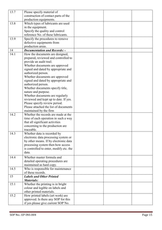 Gmp Correction Checkbox Cdsco gmp check list | PDF