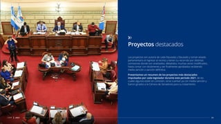 13
CDSF 2021
Los proyectos son autoría de cada Diputada y Diputado y toman estado
parlamentario al ingresar al recinto y tienen su recorrido por distintas
comisiones donde son analizados, debatidos, muchas veces modiﬁcados,
hasta contar con dictámenes y ser ﬁnalmente aprobados recibiendo
media sanción o sanción deﬁnitiva.
Presentamos un resumen de los proyectos más destacados
impulsados por cada legislador durante este período 2021, de los
cuales algunos están en comisión, otros cuentan ya con media sanción y
fueron girados a la Cámara de Senadores para su tratamiento.
Proyectos destacados
 