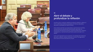 31
CDSF 2021
Durante el 2021 se llevaron adelante jornadas de reﬂexión y debate en
torno a diferentes temáticas propuestas por distintas diputadas y
diputados y aprobadas por toda la Cámara.
Estos ámbitos permiten que especialistas, representantes de ONGs,
representantes de asociaciones empresariales y gremiales, de
asociaciones de derechos humanos y diversas fundaciones, cientíﬁcos,
investigadores y representantes gremiales puedan participar en el
debate.
Es de suma importancia que se permita y se sostenga este ámbito de
discusión y reﬂexión porque contribuye a construir una agenda de
futuro para la Provincia de Santa Fe y el país.
Abrir el debate y
profundizar la reﬂexión
 
