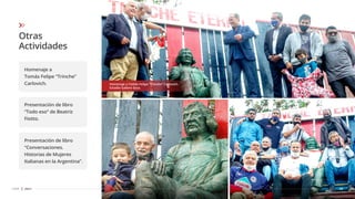 Otras
Actividades
39
CDSF 2021
Homenaje a
Tomás Felipe “Trinche”
Carlovich.
Presentación de libro
“Todo eso” de Beatriz
Fiotto.
Presentación de libro
“Conversaciones.
Historias de Mujeres
Italianas en la Argentina”.
Homenaje a Tomás Felipe "Trinche" Carlovich.
Estadio Gabino Sosa.
 