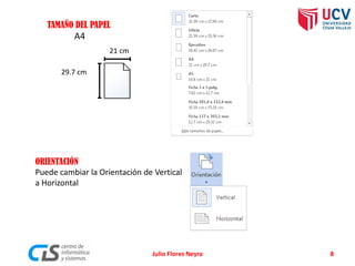 Julio Flores Neyra 8
TAMAÑO DEL PAPEL
A4
21 cm
29.7 cm
ORIENTACIÓN
Puede cambiar la Orientación de Vertical
a Horizontal
 