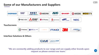 13
Some of our Manufacturers and Suppliers
Touchscreens
Interface Solutions & Others
“We are constantly adding products to our range and can supply other brands upon
request so please contact our team.”
 
