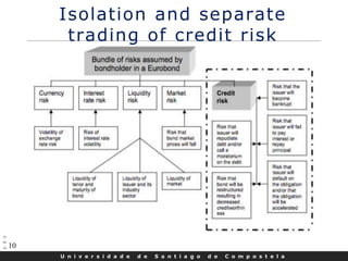 U n i v e r s i d a d e d e S a n t i a g o d e C o m p o s t e l a
10
Isolation and separate
trading of credit risk
 