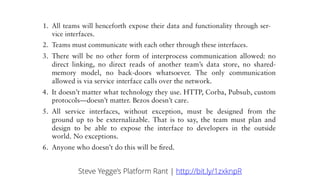 Steve Yegge’s Platform Rant | http://bit.ly/1zxknpR
 
