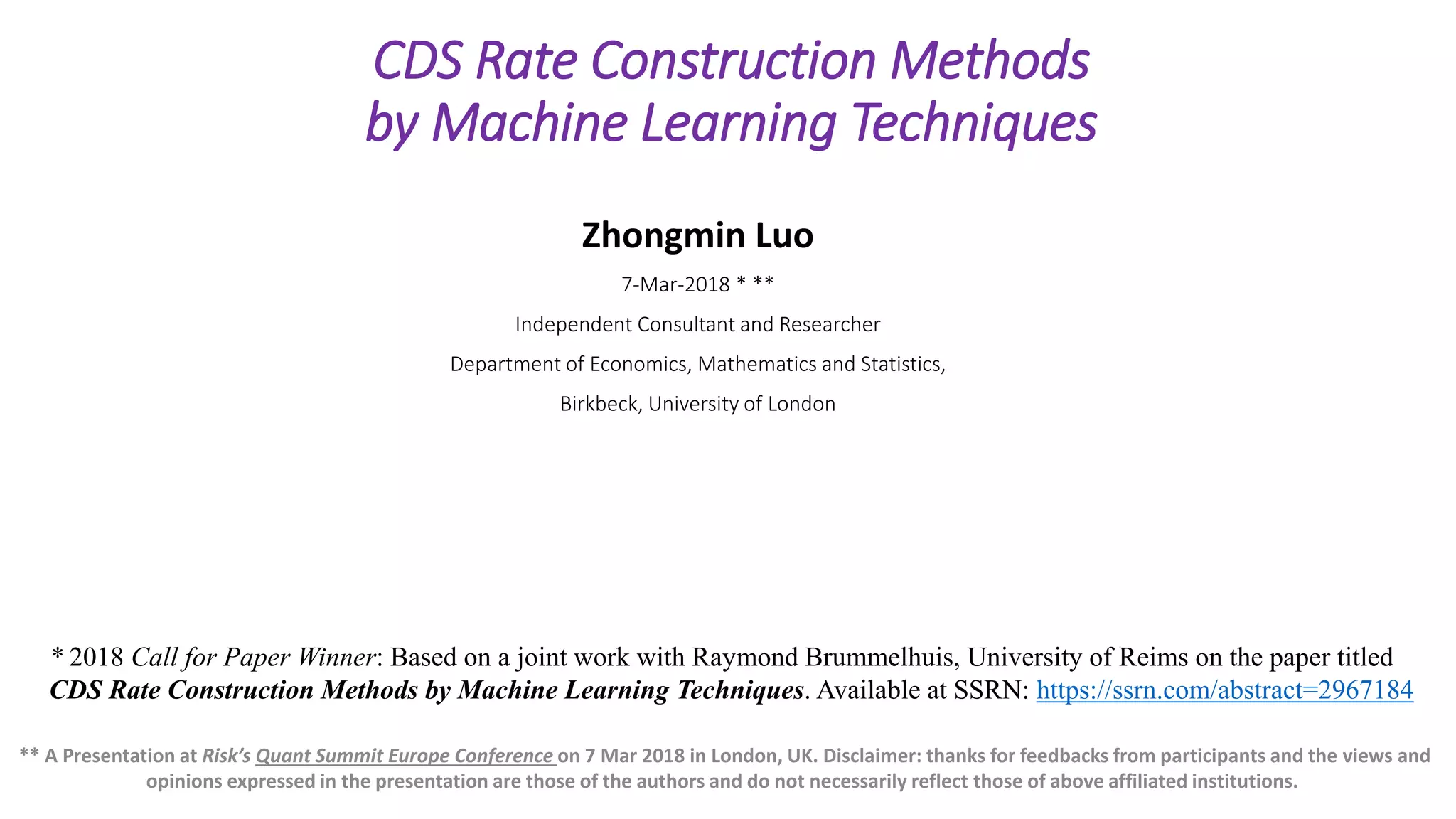 Credit Default Swap (CDS) Rate Construction by Machine Learning ...