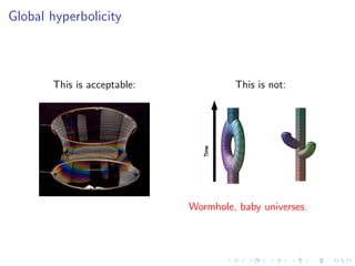 Global hyperbolicity
This is acceptable: This is not:
Wormhole, baby universes.
 