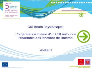 CDT Béarn Pays basque :

L'organisation interne d'un CDT autour de
  l'ensemble des fonctions de l'Internet



                Atelier 3
 