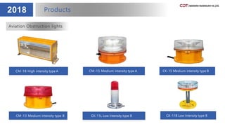 2018 Products
CM-18 High intensity type A CM-15 Medium intensity type A CK-15 Medium intensity type B
Aviation Obstruction lights
CM-13 Medium intensity type B CK-11L Low intensity type B CK-11B Low intensity type B
 