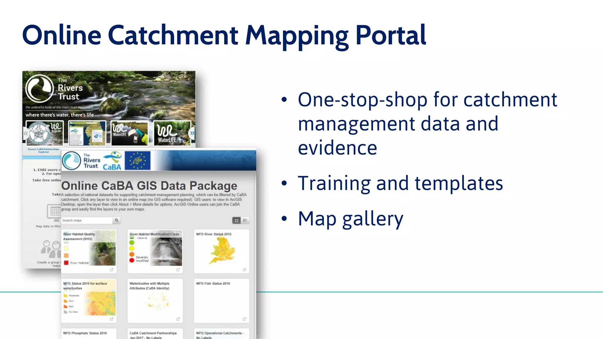 14
Online Catchment Mapping Portal
• One-stop-shop for catchment
management data and
evidence
• Training and templates
• Map gallery
 