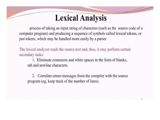 Lexical analsis and its role in compiler design