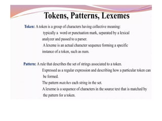 Lexical analsis and its role in compiler design
