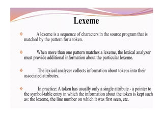 Lexical analsis and its role in compiler design