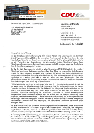 Brief an Regierungspräsidentin Gisela Walsken