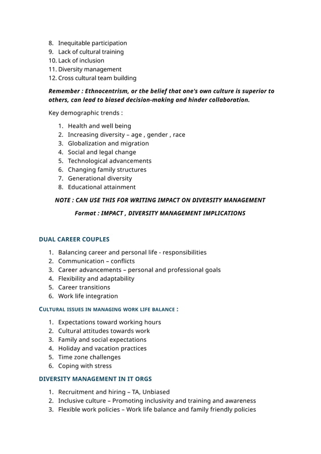 Cultural Diversity at workplace notes for Bcom 6th sem (UNIT 1 to 5 ...