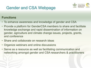 Climate Change Agriculture and Food Security Learning Platform 5: cross-cutting platform on gender and climate-smart agriculture