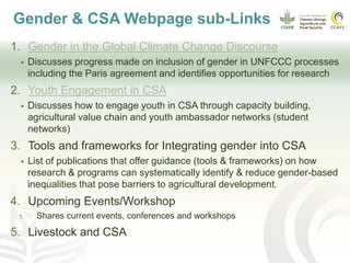 Climate Change Agriculture and Food Security Learning Platform 5: cross-cutting platform on gender and climate-smart agriculture