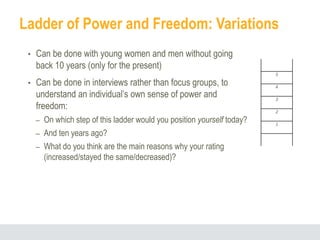 Ladder of Power and Freedom: Variations
• Can be done with young women and men without going
back 10 years (only for the p...