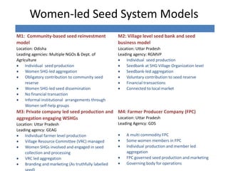 Assessing Institutional Innovations to promote women-led informal seed systems in Eastern India