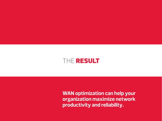 THE RESULT

WAN optimization can help your
organization maximize network
productivity and reliability.

 