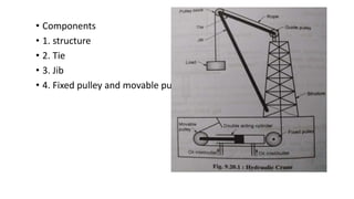 • Components
• 1. structure
• 2. Tie
• 3. Jib
• 4. Fixed pulley and movable pulley
 