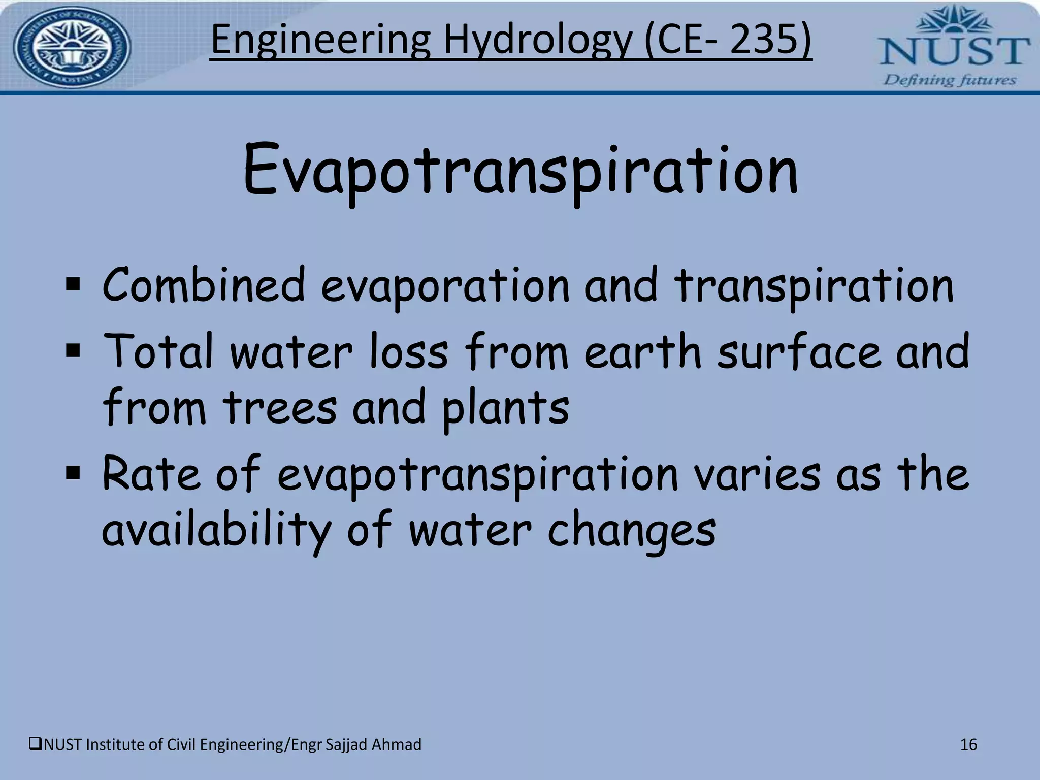 Character of the catchment surface