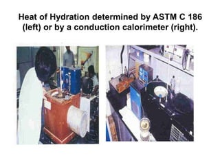 Heat of Hydration determined by ASTM C 186
(left) or by a conduction calorimeter (right).
 