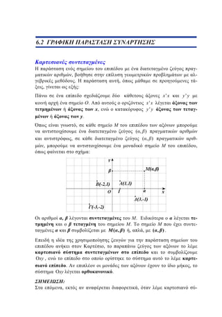 4.2 ΓΡΑΦΙΚΗ ΠΑΡΑΣΤΑΣΗ ΣΥΝΑΡΤΗΣΗΣ
6.2

,
,

.

-

,

:

x'x
.

y'y

x'x
y'y

x,

-

y.

,

( , )
( , )

,
,

,

:

,

( , )

.
,

-

.
,

( , ).

,
-

xy ,
xy

:
,

.

,

.
,

-

 