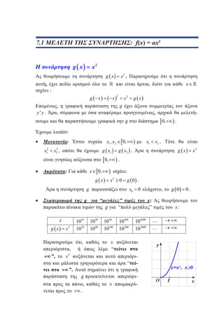 140

5.

7.1
5.1 ΜΕΛΕΤΗ ΤΗΣ ΣΥΝΑΡΤΗΣΗΣ:f f(x) = αx22
:
x
x
x2

g x

x2 .

g x
,

x

,

:
g

x

x

2

x2
g

,
,

y'y .

g x

,
g

-

0,

.

:
:
2
1

x

x1 , x2

2
2

x ,

g x1
0,
:

x

x1

0,

g x2 .

:

x2

g x

0

g 0 .

g

x0
g

x
g x

x2

1010
1020
,

,
”,

x

“

1020
1040

1050
10100

10100
10200

,

101000
102000

x
“

g

-

x

,
x:
”

“

.

0

”
“

2

”.

x2

g x

.

0,

g

x2 .

-

g 0

x:
…
…

0.

 