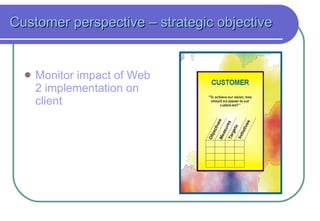 Customer perspective  – strategic objective Monitor impact of Web 2 implementation on client  
