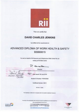 BSB60615 Advanced Diploma of Work Health and Safety