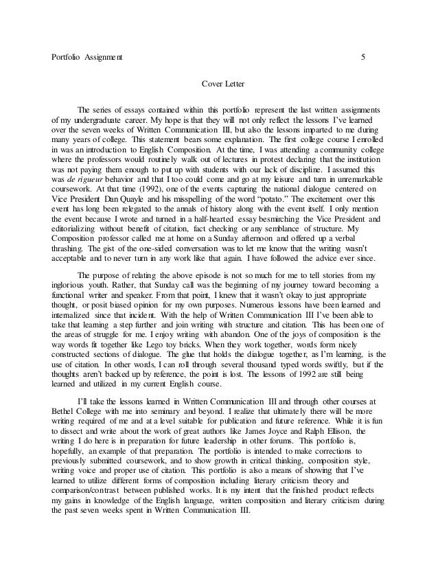 english 101 portfolio cover letter example