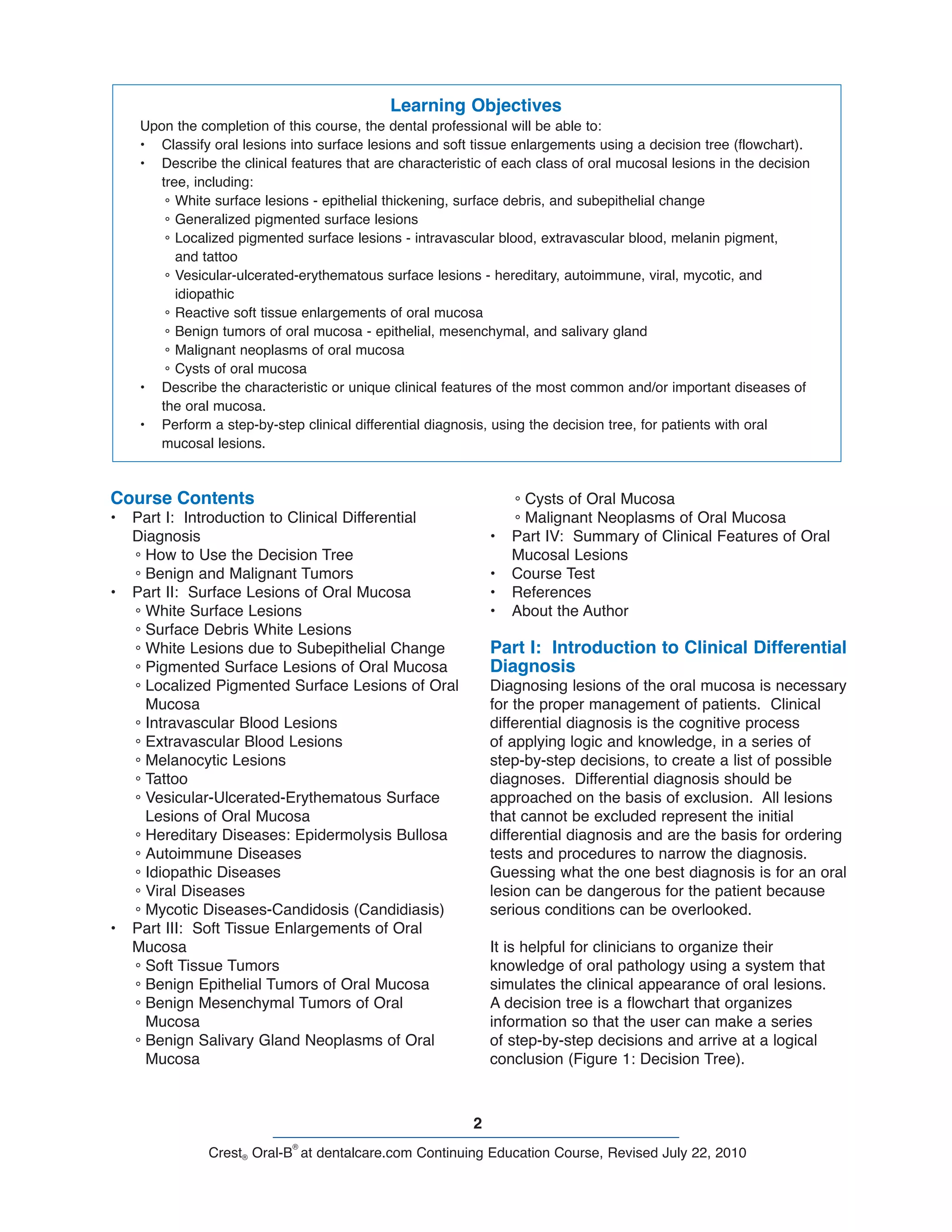 Differential Dignosis of Oral Mucosal lesions | PDF