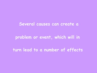 Several causes can create a  problem or event, which will in  turn lead to a number of effects   