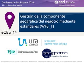 Geograma internal use only. Copyright ©2014 Geograma. All rights reserved. CONFIDENTIAL AND PROPRIETARY TRADE SECRET – DO NOT FORWARD WITHOUT OWNER’S PERMISSION. 
Gestión de la componente geográfica del negocio mediante estándares (WFS_T)  