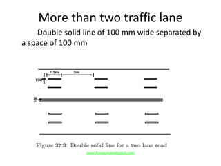 More than two traffic lane
Double solid line of 100 mm wide separated by
a space of 100 mm
www.Annauniversityplus.com
 