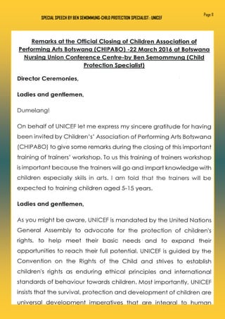 SPECIAL SPEECH BY BEN SEMOMMUNG-CHILD PROTECTION SPECIALIST : UNICEF
Page 11
 