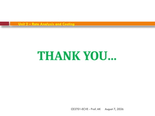August 7, 2026
CE3701-ECVE - Prof. AK
Unit 2 – Rate Analysis and Costing
THANK YOU…
 