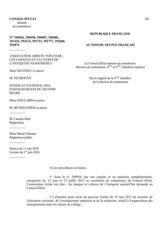 CONSEIL D'ETAT
statuant
au contentieux
JD
Nos
390956, 390958, 390987, 390988,
391424, 391674, 391733, 391771, 391868,
3918...