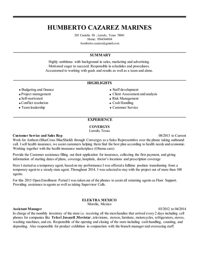 Humberto Cazarez Marines Resume - Humberto Cazarez Marines Resume Feb 2015 1 638 