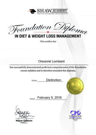 Foundation Diploma in Diet and Weight Loss Management