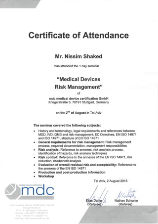 Risk Management for medical devices certification