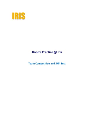 Boomi Practice @ Iris
Team Composition and Skill Sets
 