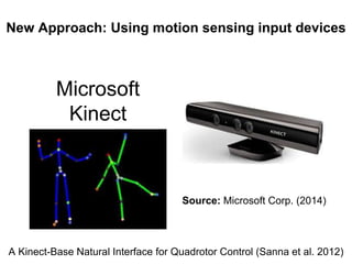 Microsoft
Kinect
Source: Microsoft Corp. (2014)
New Approach: Using motion sensing input devices
A Kinect-Base Natural Interface for Quadrotor Control (Sanna et al. 2012)
 