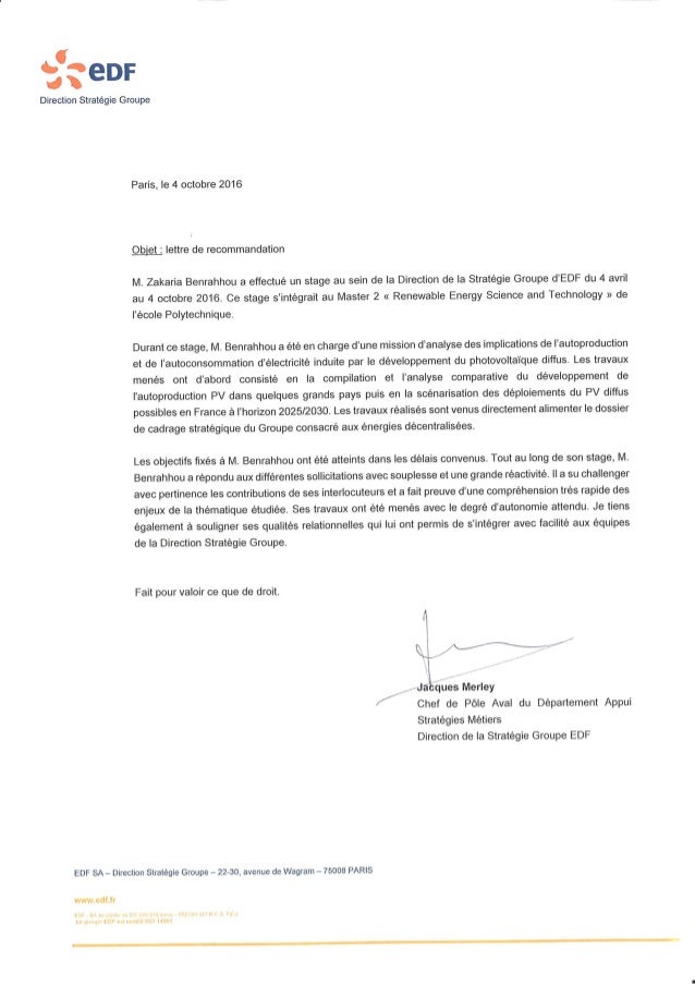 Lettre de recommandation EDF