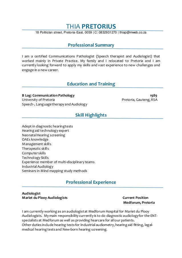 audiology resumes